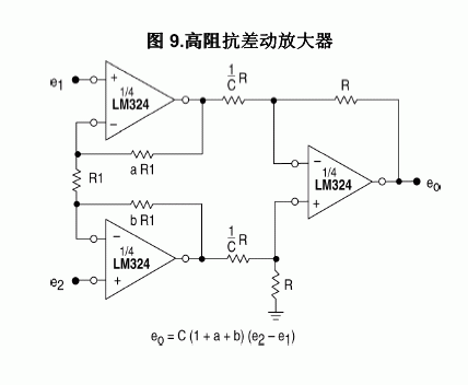 LM324高阻抗差動(dòng)放大器電路圖