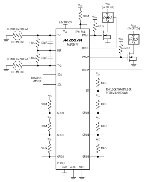 MAX6615,MAX6616:典型應用電路 MAX6615,MAX6616:典型應用電路