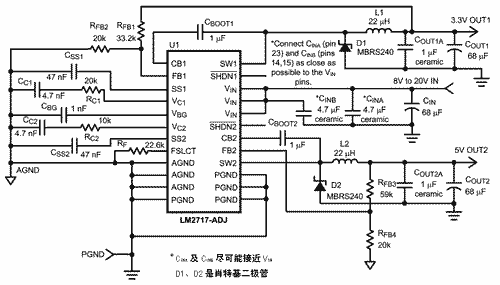 雙降壓式DC/DC轉(zhuǎn)換器LM2717-ADJ的設(shè)計