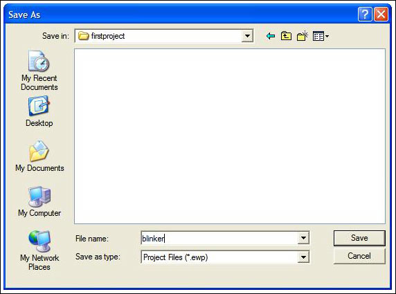 圖4. 如圖所示,保存工程“blinker”