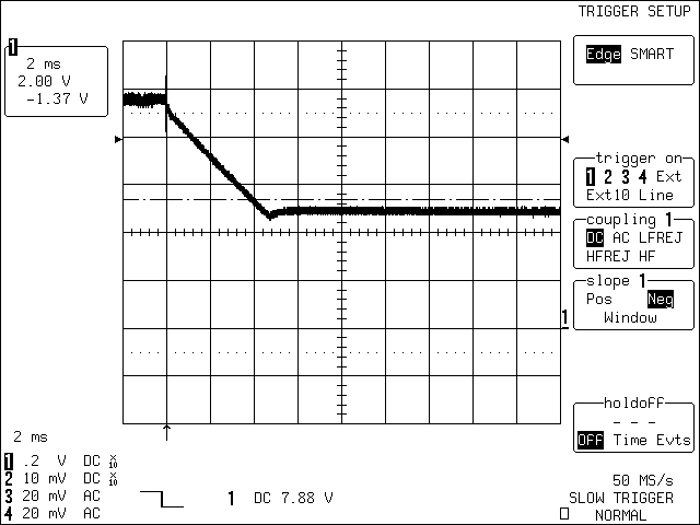 圖2. C1 = 470μF，充電電源移開時，4節(jié)電池開關(guān)模式電路的瞬態(tài)特性