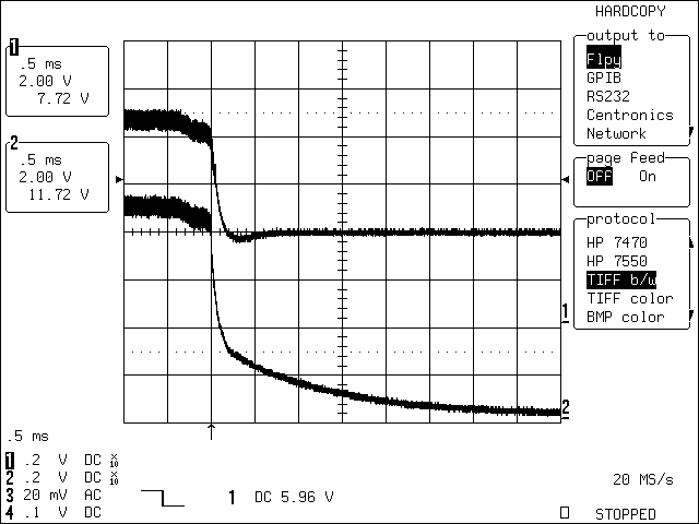 圖4. C1 = 22μF時，改進(jìn)后的應(yīng)用電路在移除充電電源后的瞬態(tài)波形