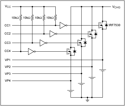 圖1. DS2714應(yīng)用電路，圖中利用nMOS晶體管代替了pnp晶體管