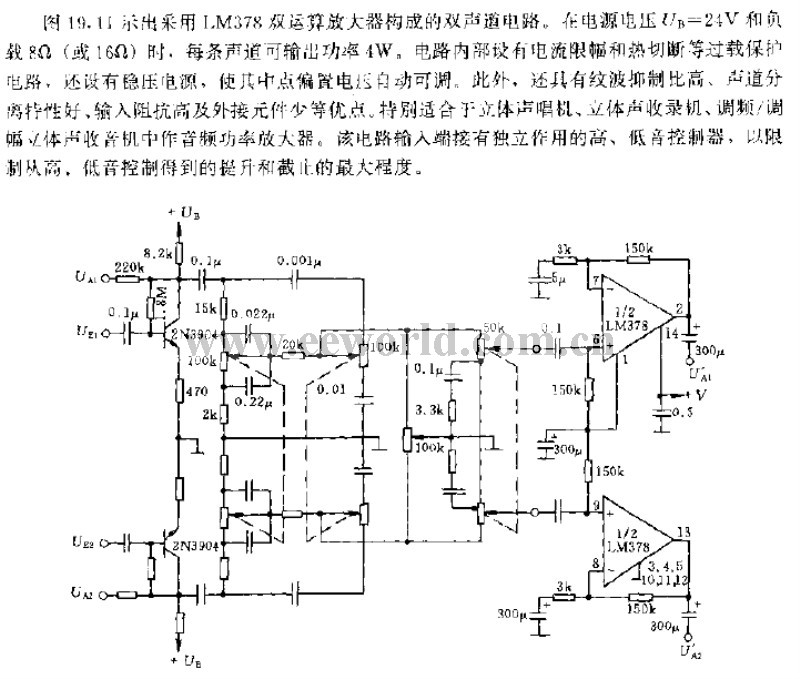 LM3886雙聲道音頻功放電路 -電子電路圖