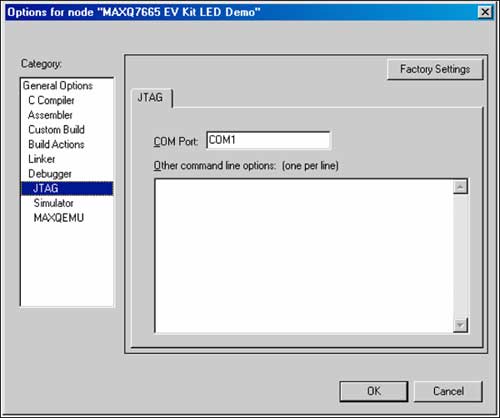 圖3. 通過JTAG接口來建立IAR工具箱和MAXQ7665之間的通信。