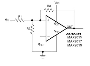 圖9. 在帶有上拉電阻的比較器中加滯回電路