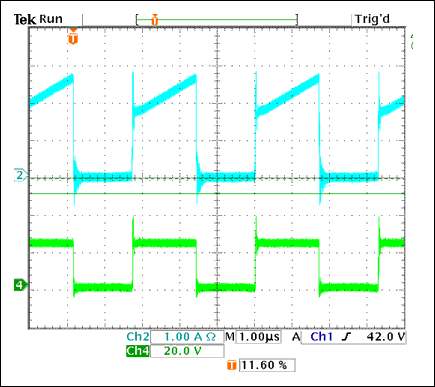 圖7. 滿載及48VDC時Q7中的電流和Q5上的VDS。