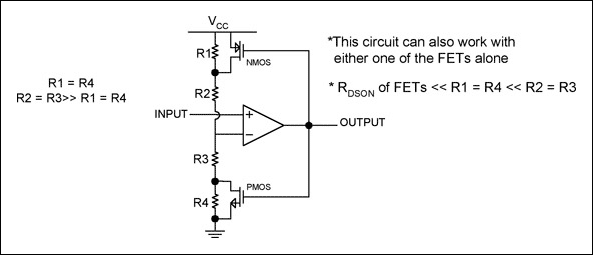 圖7. 通過外部MOSFET和電阻構(gòu)成滯回電路