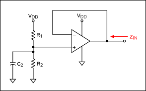 圖9. 運(yùn)算放大器緩沖偏置電壓分壓器