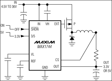 MAX1744、MAX1745：典型工作電路