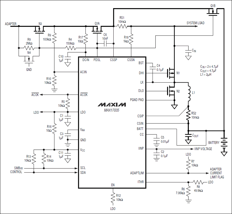 MAX17035, MAX17435, MAX17535: Standard Application Circuit