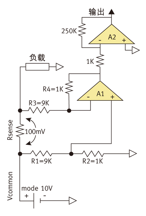 圖3：實(shí)現(xiàn)傳統(tǒng)高邊電流檢測的電路。