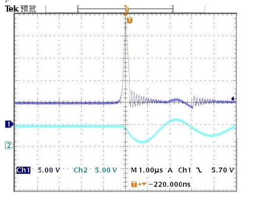 圖B1: 前端沒有TVS時(shí)過溫保護(hù)瞬間。