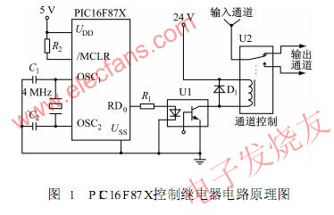 PIC16F87X控制繼電器的硬件電路 www.makelele.cn