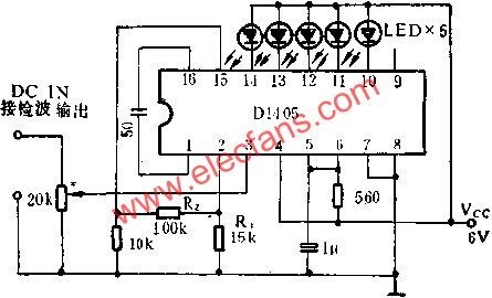 D1405集成電路作直流電平指示器的應(yīng)用電路圖 www.makelele.cn