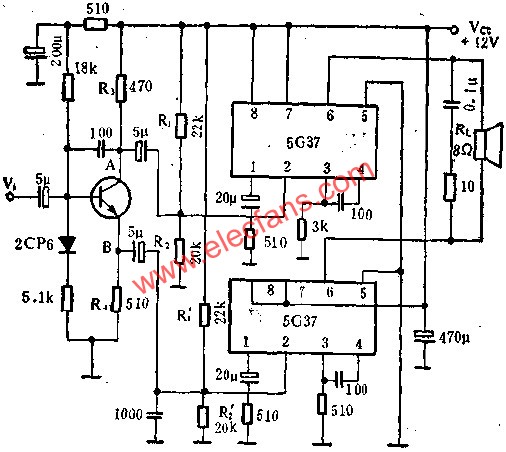 5G37音頻功率放大電路的應用  www.makelele.cn