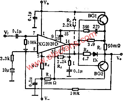XG2020D音頻功率放大驅(qū)動器的應用  www.makelele.cn