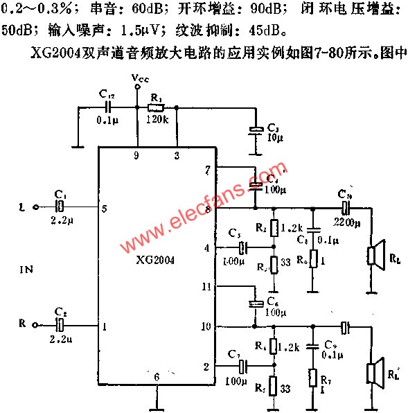 XG2004雙聲道音頻功率放大電路的應(yīng)用原理 www.makelele.cn