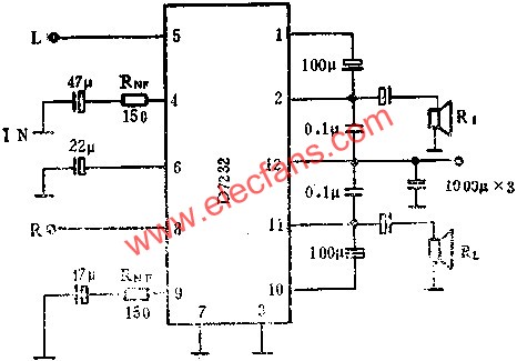 D7232P作立體聲功率放大的應用 www.makelele.cn