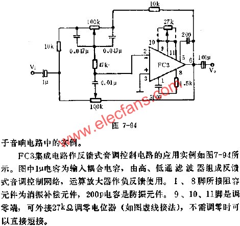 FC3組成反饋式音調(diào)控制電路的應(yīng)用  www.makelele.cn