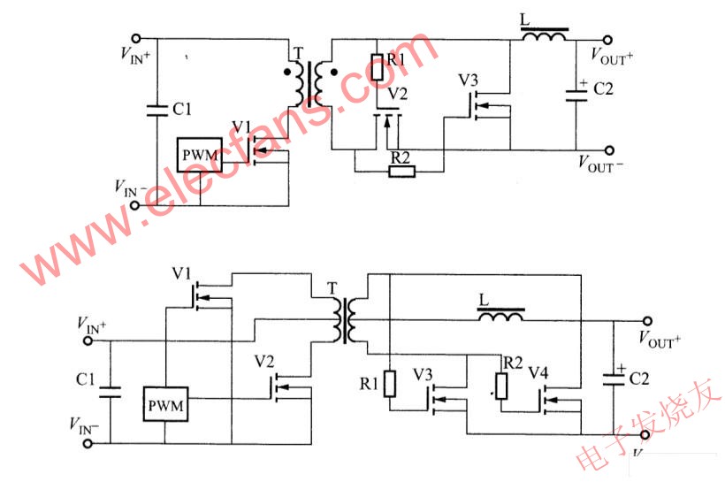反激、正激、推挽電路的自偏置同步整流電路 www.makelele.cn