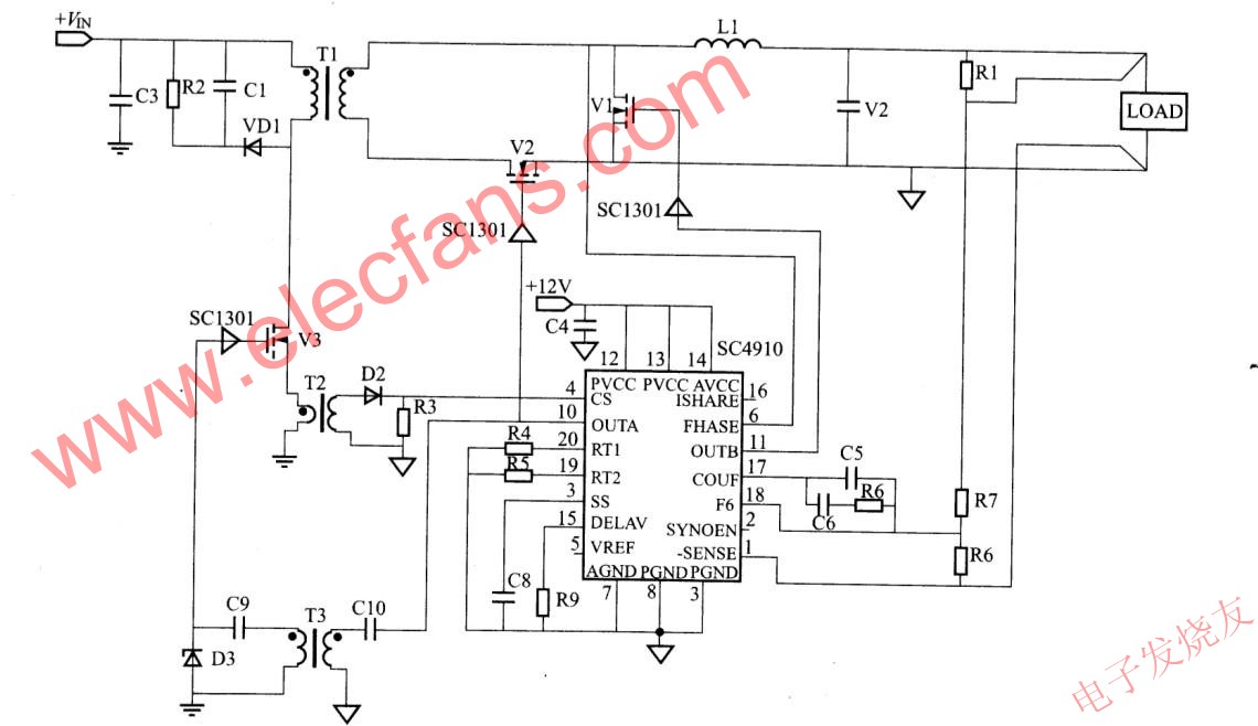 SC4910控制二次側同步整流電路 www.makelele.cn