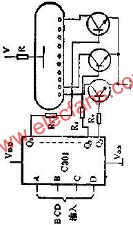 用C301驅(qū)動(dòng)輝光數(shù)碼管顯示器的線路圖  www.makelele.cn