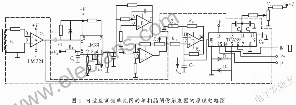 適應(yīng)寬頻率范圍的單相晶閘管觸發(fā)器的電路原理圖 www.makelele.cn