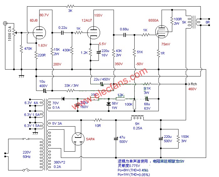 6550膽機電路圖(二) www.makelele.cn
