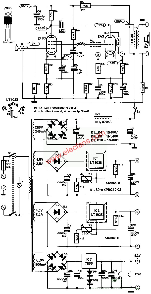 2A3膽機電路圖(一) www.makelele.cn