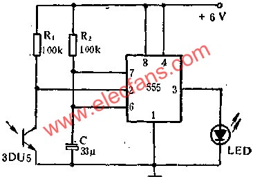 555電路組成光電打靶游戲機(jī)電路圖  www.makelele.cn