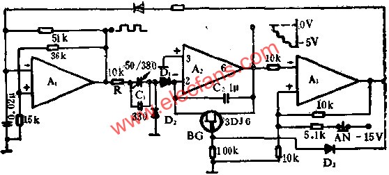 運算放大器組成階梯波發(fā)生器電路圖  www.makelele.cn