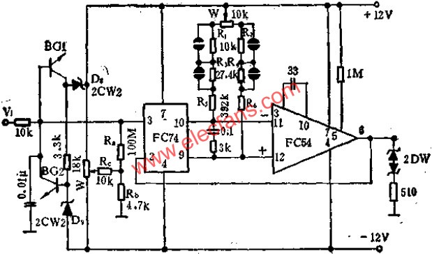 FC74與FC54運(yùn)放組成的電壓跟隨器電路圖  www.makelele.cn