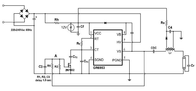 用綠達(dá)GR6953驅(qū)動23W CFL Lamp節(jié)能燈電路圖 www.makelele.cn