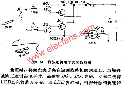 簡(jiǎn)易邏輯電平測(cè)試器電路 www.makelele.cn