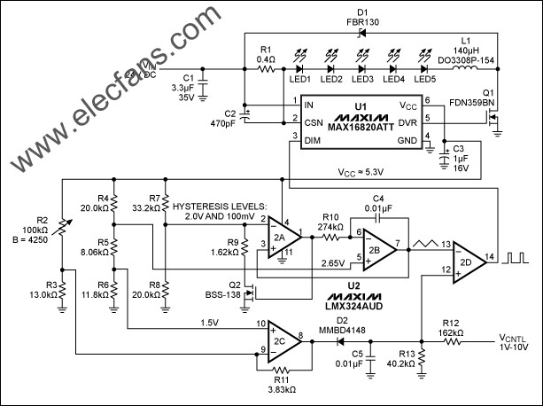 PWM直流電壓控制的高亮度LED調(diào)光 www.makelele.cn