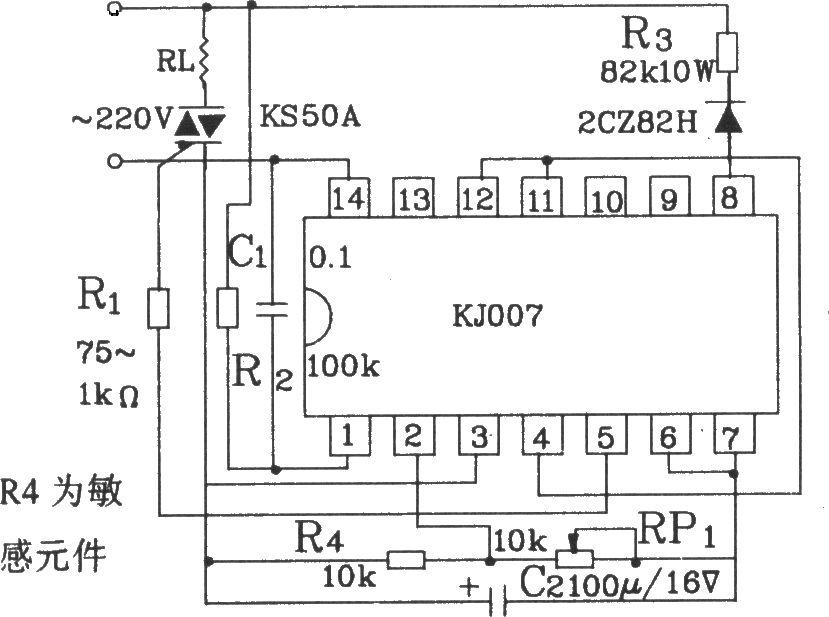 可控硅過零觸發(fā)器KJ007零電流觸發(fā)電路圖  www.makelele.cn