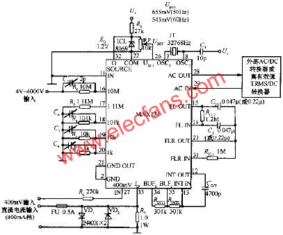 MAX134構(gòu)成的數(shù)字多用表基本電路  www.makelele.cn