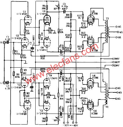 一款HI-FI電子管功率放大器電路原理圖  www.makelele.cn