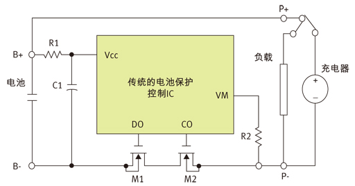 圖1：鋰電池保護(hù)裝置電路原理。