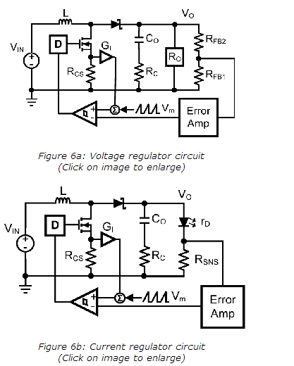 圖1: (a)電壓調(diào)節(jié)電路；(b)電流調(diào)節(jié)電路。
