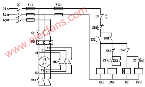三個接觸器控制的星形-三角形降壓起動的控制線路