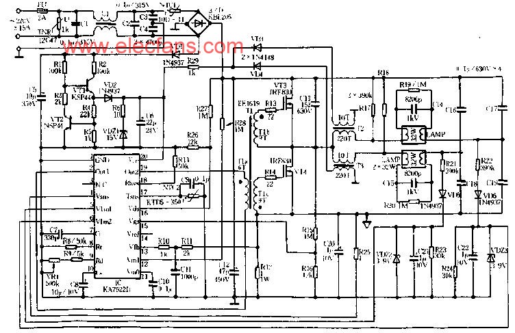 用KA7522D作為控制器的32W雙管熒光燈電子鎮(zhèn)流器電路 http://www.makelele.cn