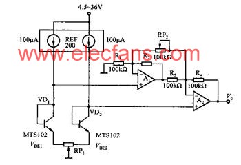 測(cè)量?jī)蓚€(gè)溫敏二極管MTS102溫度差的測(cè)量電路 http://www.makelele.cn