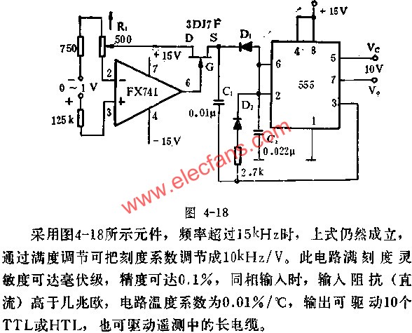 時(shí)基集成電路組成差分輸入電壓頻率轉(zhuǎn)換器電路圖  www.makelele.cn