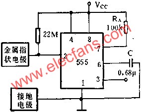 時(shí)基集成電路組成接近開(kāi)關(guān)電路圖 www.makelele.cn