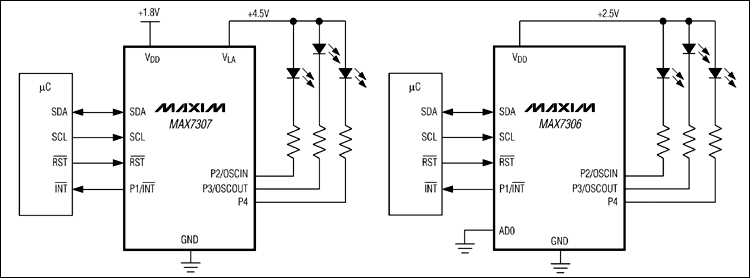 MAX7306、MAX7307：典型工作電路