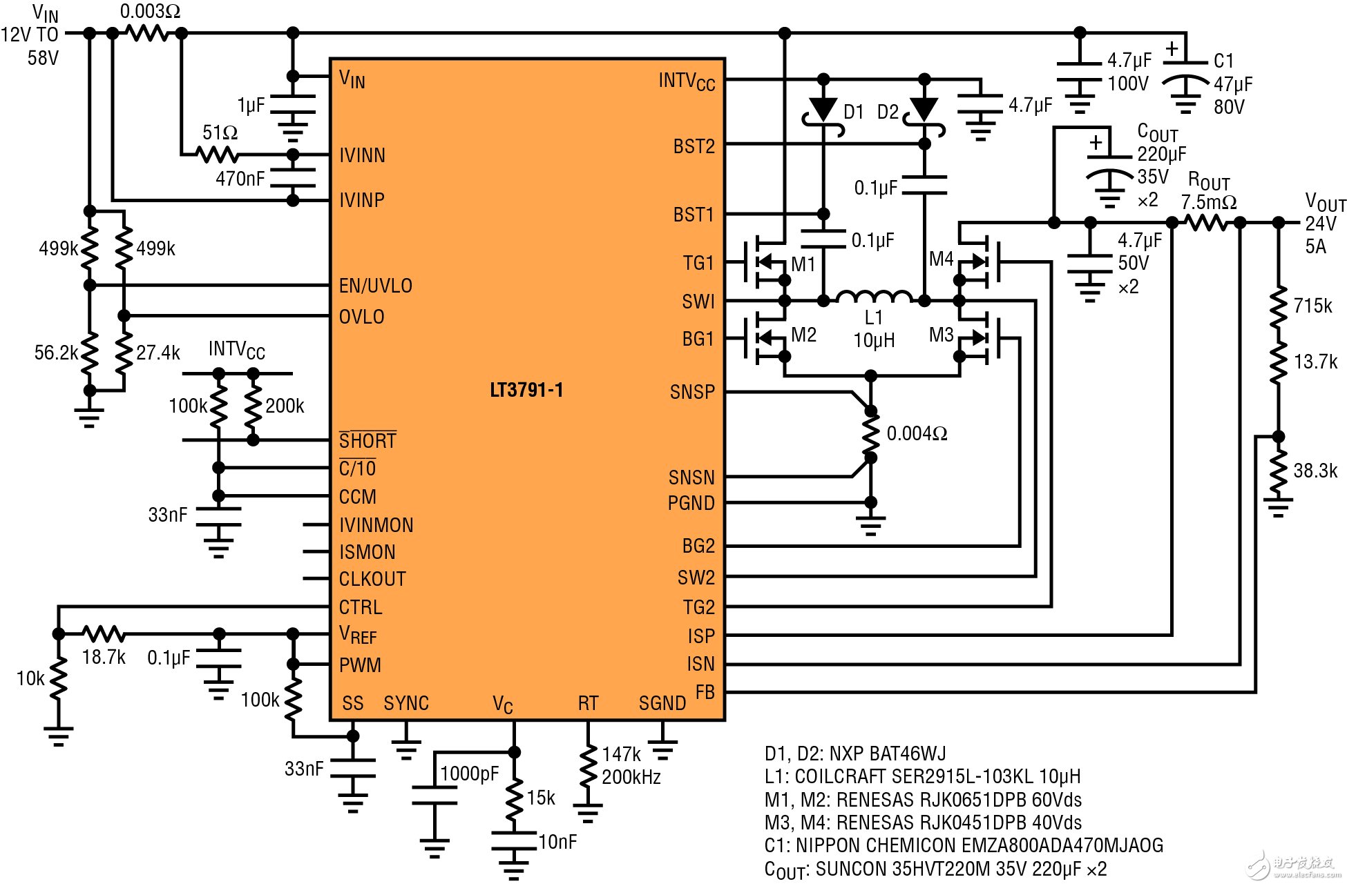 120W、24V5A輸出降壓-升壓型穩(wěn)壓器電路圖