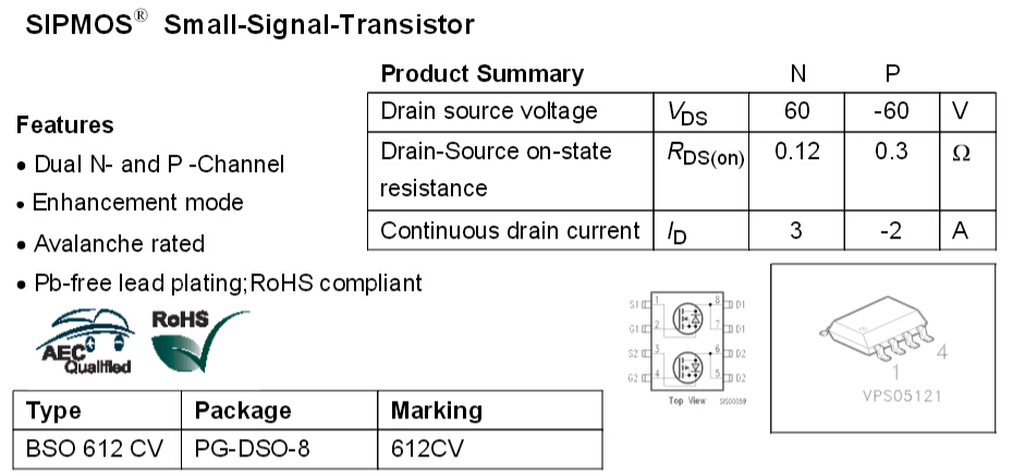 BSO612CV 互補(bǔ)型MOSFET