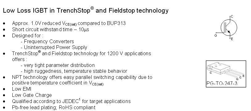 IGW15T120 IGBT無續(xù)流二極管